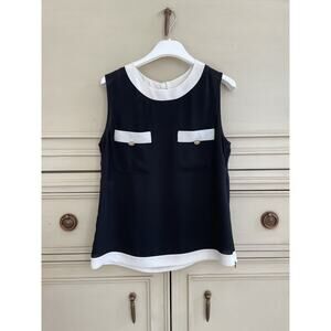Edward Achour Paris‎ Colorblock Sleeveless Blouse Black White Italy 36 US4